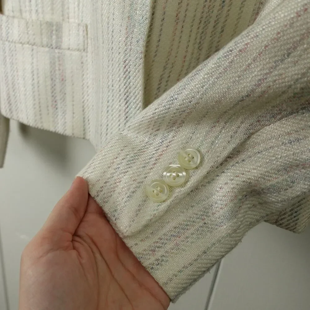 Christian Dior Petites Single Button Blazer Womens SZ 8P Cream Made in US READ